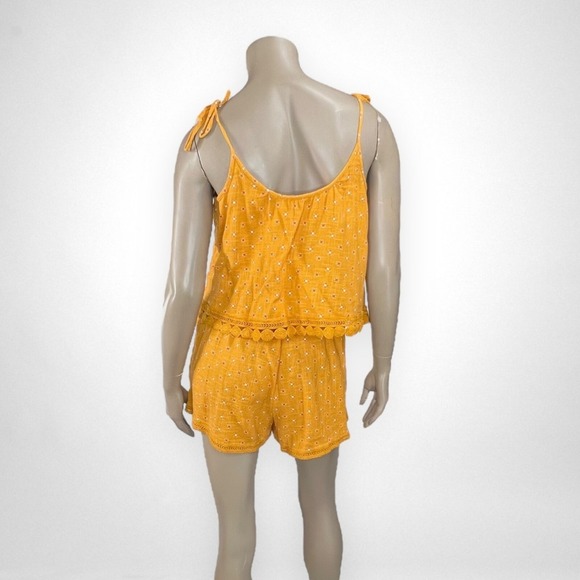AERIE M Marigold Shoulder‎ Tie Layered Romper Summer Vacation - Picture 3 of 13